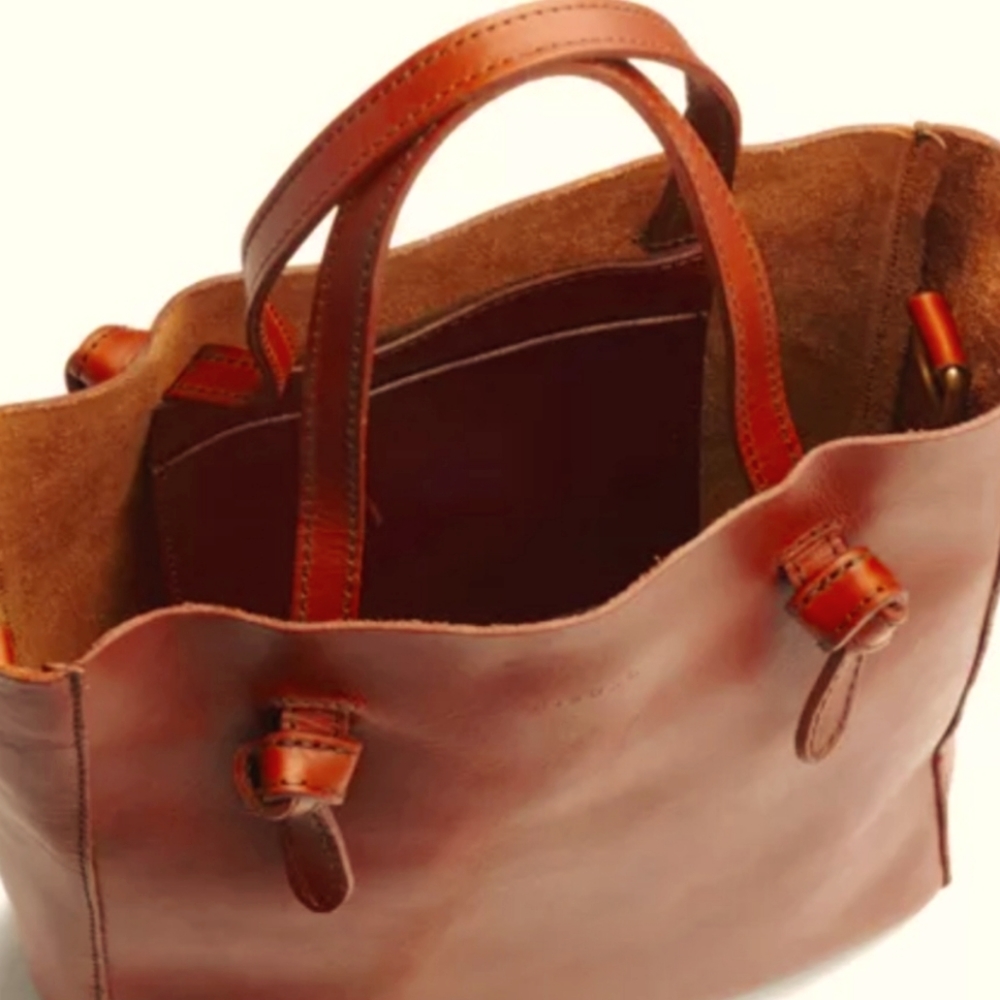 Genuine leather Nisolo sustainable womens Convertible handbag, tote.
